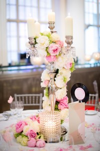 Pink and white peony centrepiece